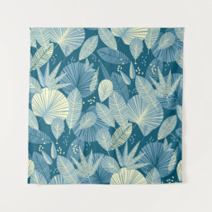 Tapiz Elegante Foliage: Patrón Tropical Gris-Azul.
