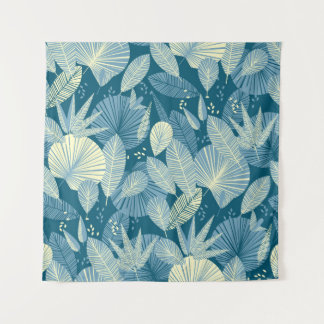 Tapiz Elegante Foliage: Patrón Tropical Gris-Azul.