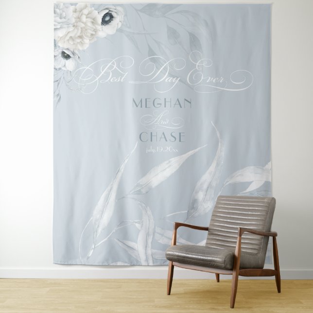 Tapiz Elegante Follaje Acuarela Blanca Azul Polvoriento (In situ)