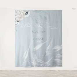 Tapiz Elegante Follaje de Acuarela Blanca Polvo Azul