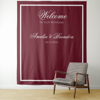 Tapiz Elegante Fondo de Bienvenida de Boda Burgundy Prof
