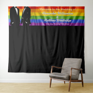 Tapiz Elegante fondo de boda arcoíris para hombres gays