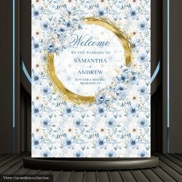 Tapiz Elegante Fondo de Boda Boho Pastel Azul Dorado