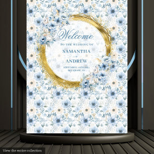 Tapiz Elegante Fondo de Boda Boho Pastel Azul Dorado