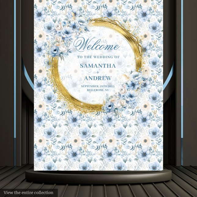 Tapiz Elegante Fondo de Boda Boho Pastel Azul Dorado (Stylish Boho Pastel Blue Gold Wedding Backdrop)