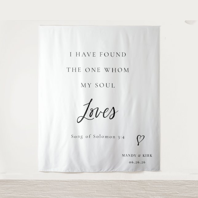 Tapiz Elegante fondo de boda con caligrafía de versículo (Anverso)