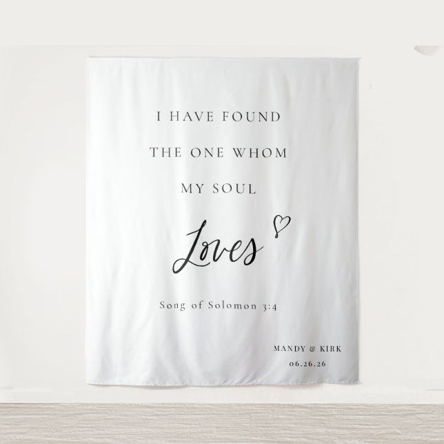 Tapiz Elegante fondo de boda con caligrafía de versículo (Anverso)