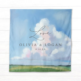 Tapiz Elegante fondo de boda con paisaje pintado y nubes