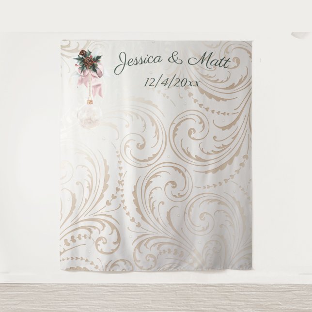 Tapiz Elegante fondo de boda de Navidad de marfil y oro (Anverso)