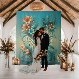 Tapiz Elegante Fondo de Boda Tropical Iridescente