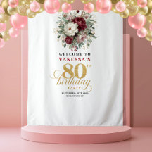 Elegante Fondo de Cumpleaños 80 en Rosa y Borgoña