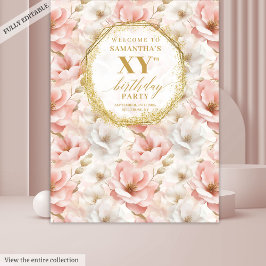 Tapiz Elegante Fondo de Cumpleaños con Flores Polvorient