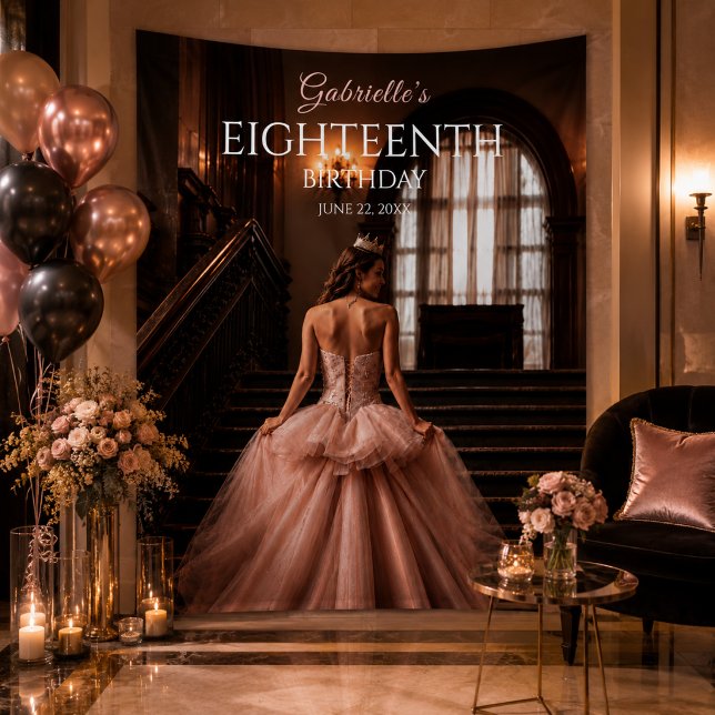 Tapiz Elegante fondo de debut en rosa suave (Luxury photo booth backdrop for an elegant eighteenth birthday celebration)