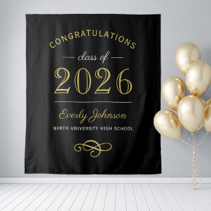 Tapiz Elegante Fondo Dorado y Negro Clase de 2026