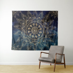 Tapiz Elegante galaxia azul Mandala dorada