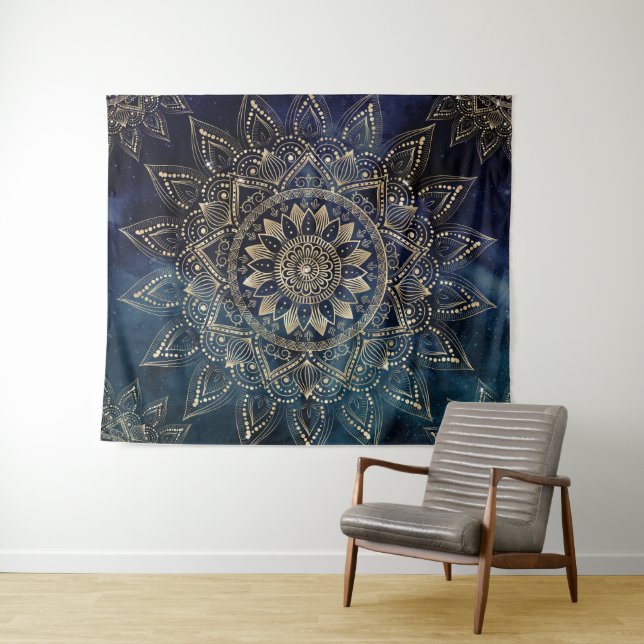 Tapiz Elegante galaxia azul Mandala dorada (In situ (horizontal))