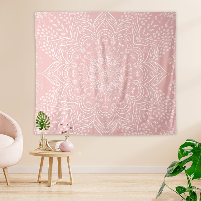 Tapiz Elegante Girly Boho Mandala rosa claro (Boho Light Pink Tapestry Elegant Mandala)