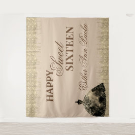 Tapiz Elegante Glam Gold Brown Purpurina Dulce 16 Cumple