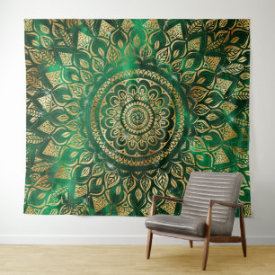 Tapiz Elegante Gold Green Mandala Floral