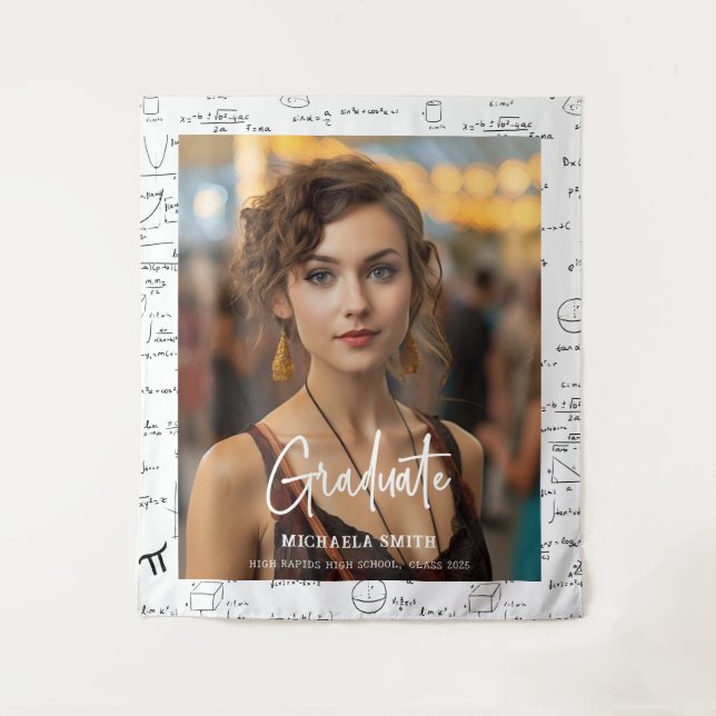 Tapiz Elegante Graduación de Foto Escrita A Mano En Mate (Anverso)