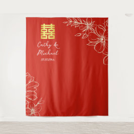 Tapiz Elegante guión floral chino boda fondo rojo