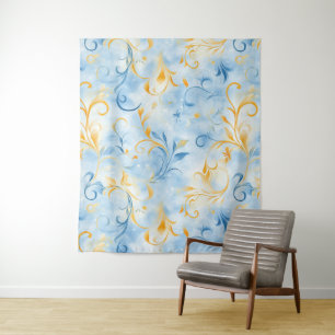 Tapiz Elegante hoja azul y dorada de inspiración paisley