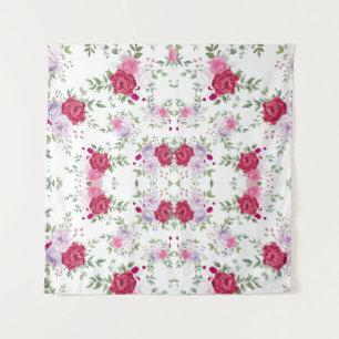 Tapiz Elegante jardín floral de Borgoña y lavanda rosa