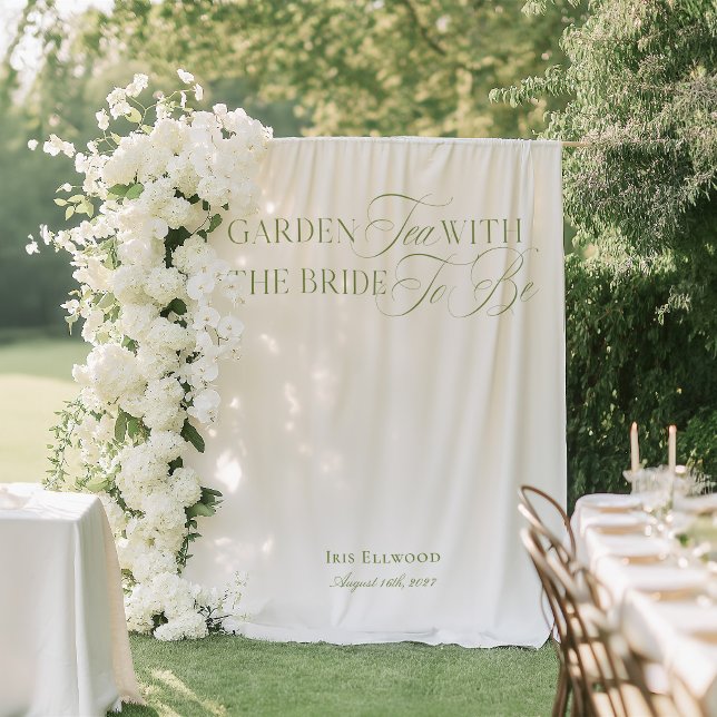Tapiz Elegante Jardín Tea Bridal Ducha Backups Banner (Elegant Garden Tea Bridal Shower Backdrops Banner)