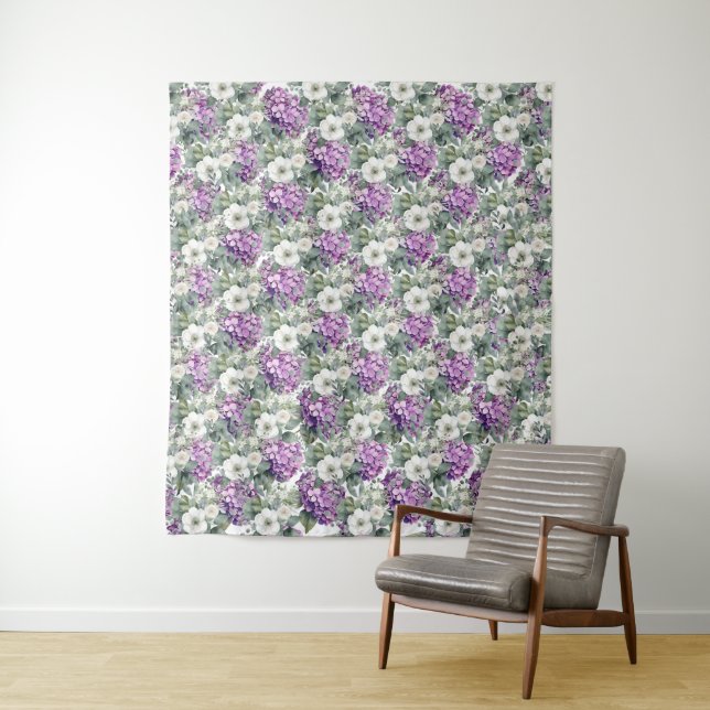 Tapiz Elegante Lavanda Hydrangeas y Eucalyptus fondo (In situ)