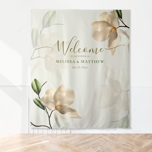 Tapiz Elegante Magnolia Blanca Oriental de Bienvenida (Elegant Oriental White Magnolia Welcome Tapestry)