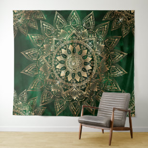 Tapiz Elegante Mandala dorada verde
