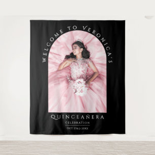 Tapiz Elegante Moda Clásica Negra Foto de Quinceañera