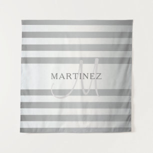 Tapiz Elegante Monograma Falso Gradiente de Gris Rayas d