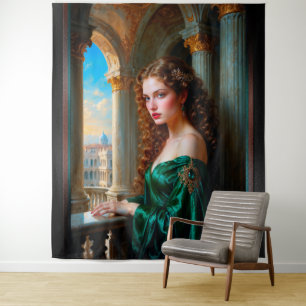 Tapiz Elegante mujer renacentista con vestido verde
