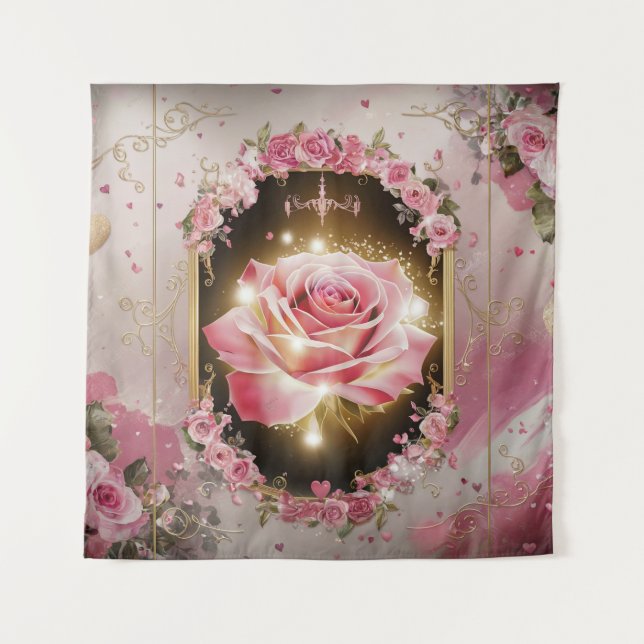 Tapiz Elegante mural de rosa rosa de boda #3 (Anverso)