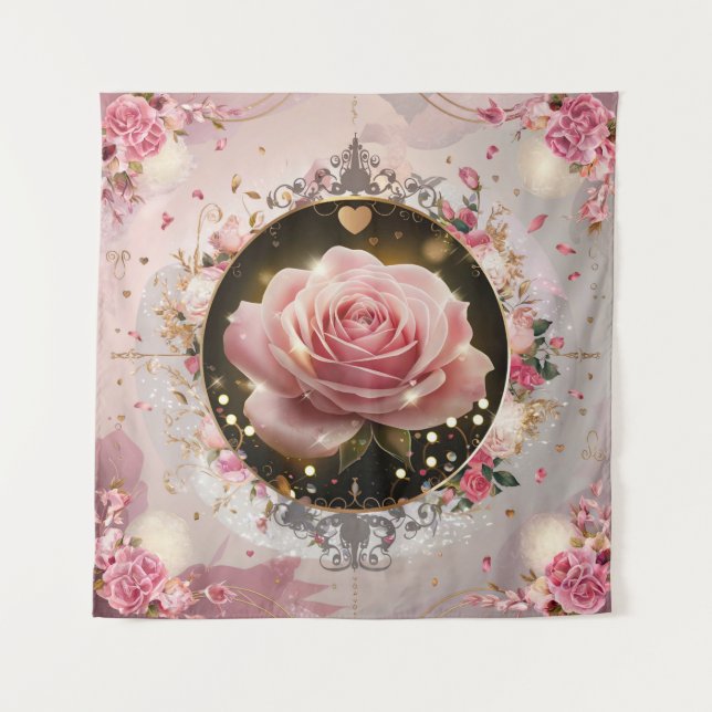 Tapiz Elegante mural de rosa rosa de boda #5 (Anverso)