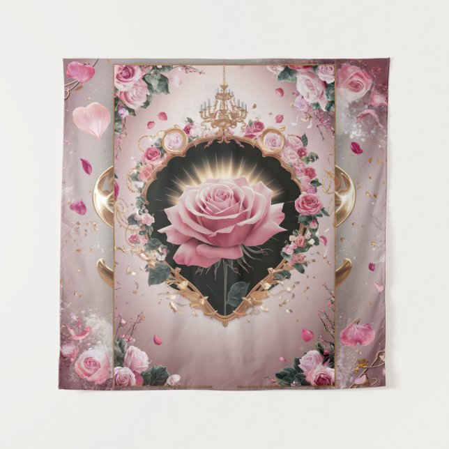 Tapiz Elegante mural de rosa rosa para boda #2 (Anverso)