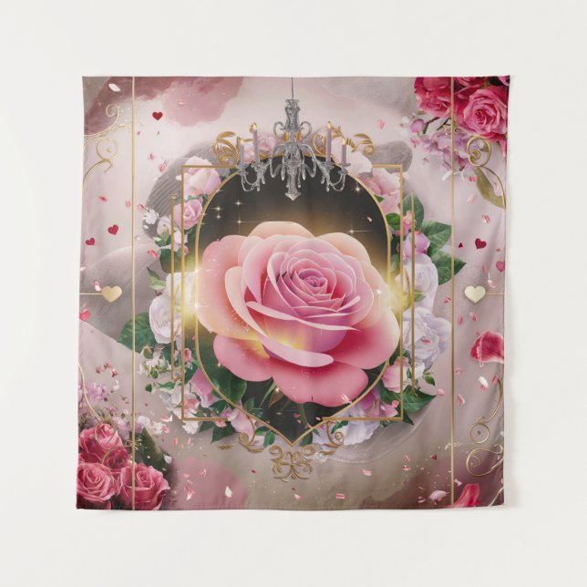 Tapiz Elegante mural de rosa rosa para boda #4 (Anverso)