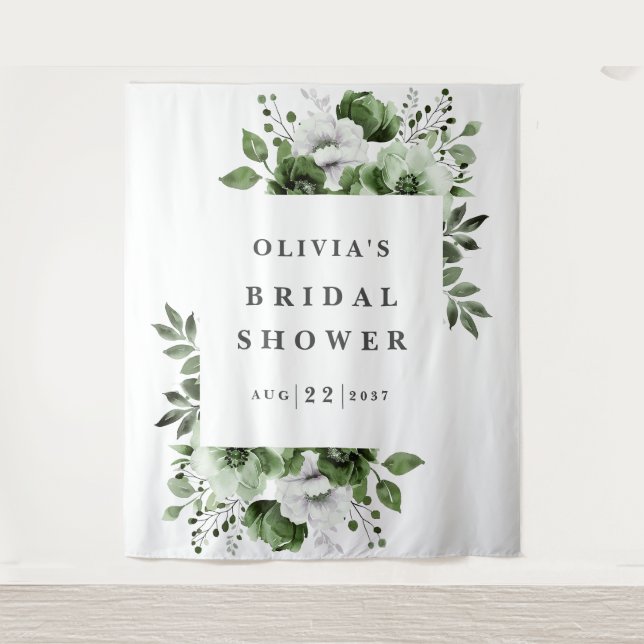 Tapiz Elegante Olive Green Floral Bridal Shower (Anverso)
