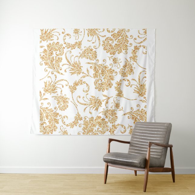 Tapiz Elegante oro blanco floral (In situ (horizontal))
