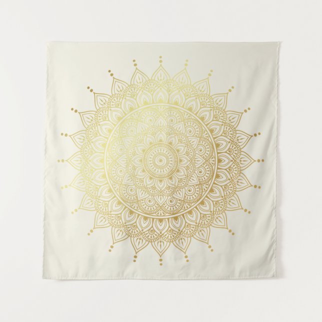 Tapiz Elegante oro en Cream Floral Henna Mandala (Anverso)