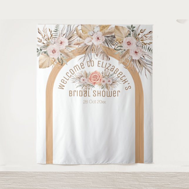 Tapiz Elegante pampas césped beige floral ducha de novia (Anverso)