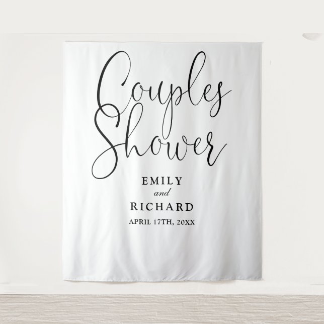 Tapiz Elegante Parejas Boda Ducha Foto Fondo (Anverso)