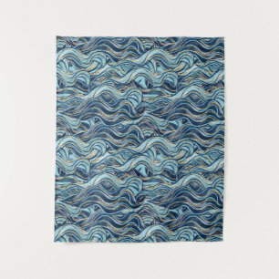 Tapiz Elegante patrón de onda azul con acentos dorados
