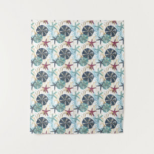 Tapiz Elegante patrón de tesoros oceánicos azules y dora