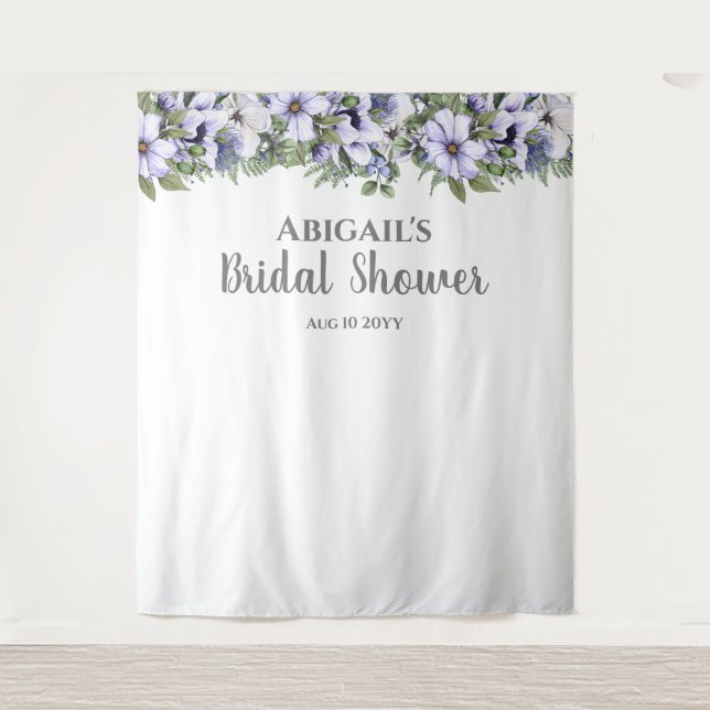Tapiz Elegante Periwinkle Floral Backdrop Bridal Shower (Anverso)