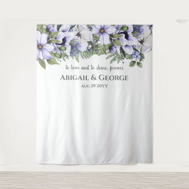 Tapiz Elegante Periwinkle Floral Photo Backdrop Boda (Anverso)