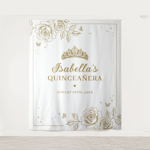 Tapiz Elegante Quinceañera Floral de Oro