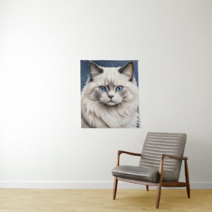 Tapiz Elegante Ragdoll Cat Retrato de arte Ojos azules