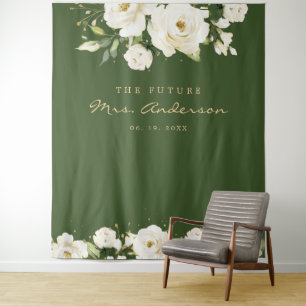 Tapiz Elegante Rosa Blanca Ducha Nupcial Foto Oscura